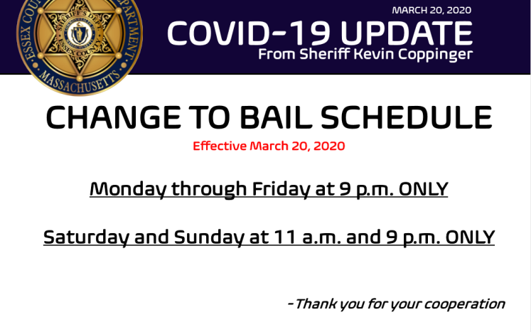 ALERT: Bail process times have now changed at our Middleton facility